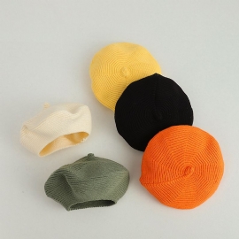 Baby Beanie Beret Ensfarget Strikket Gresskarlue For Gutter Jenter