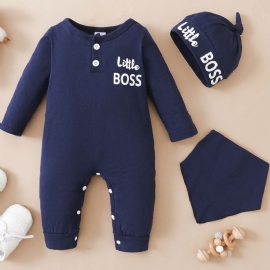 Baby Gutter Little Boss Langermet Jumpsuit Bib & Hat Set