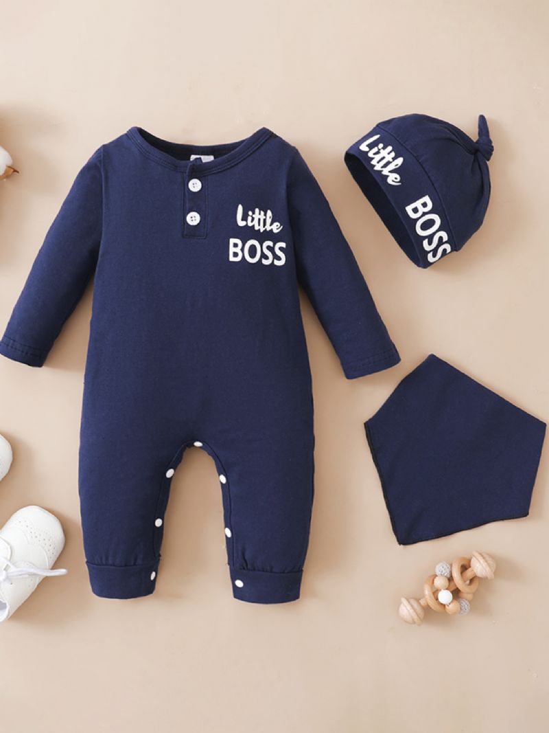Baby Gutter Little Boss Langermet Jumpsuit Bib & Hat Set