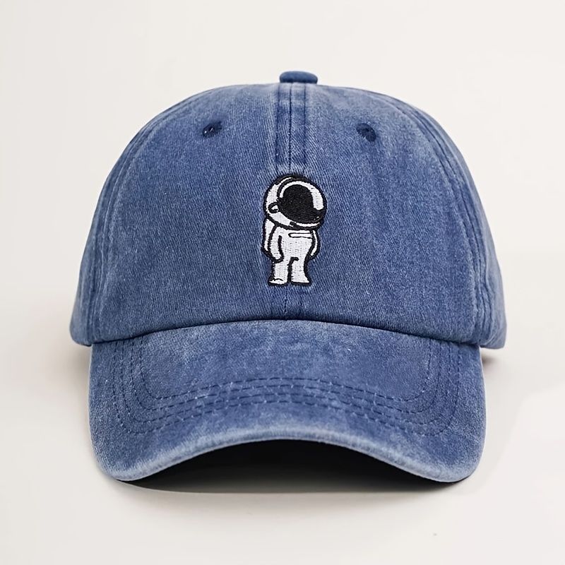 Broderi Astronaut Vasket Baseball Cap Utendørs Mote Casual Style Hat For Damer Jenter