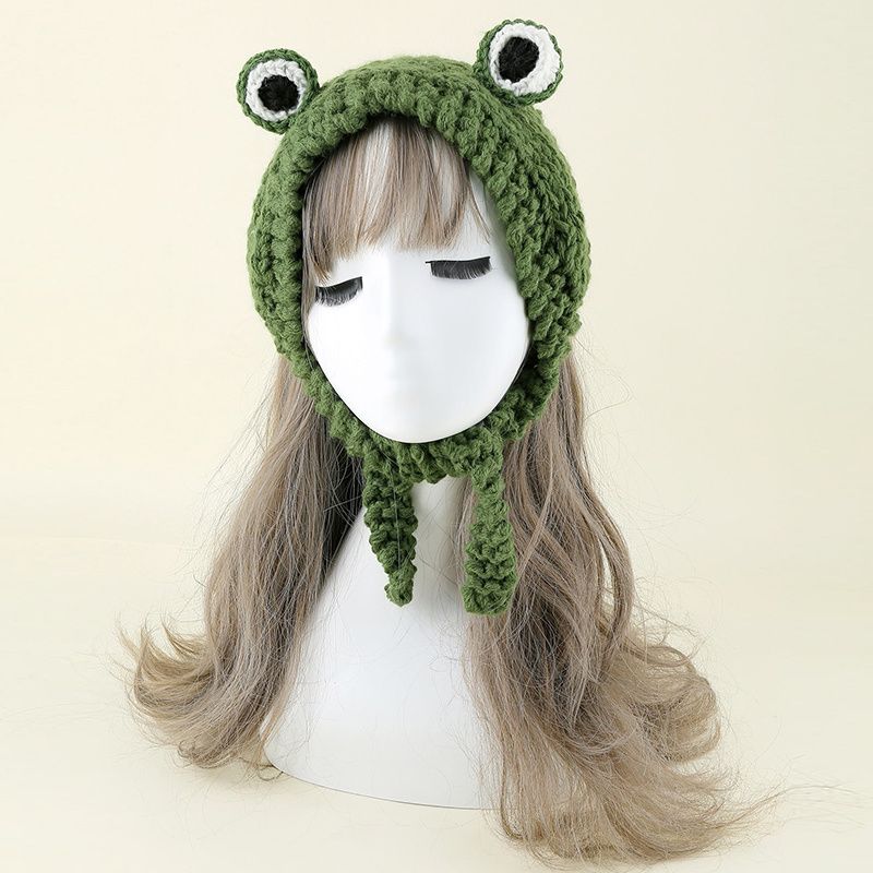 Grønn Søt Frosk Lue Pannebånd Heklet Strikket Flog Eye Beanie Øreklaff Cap Photo Prop For Women Jenter