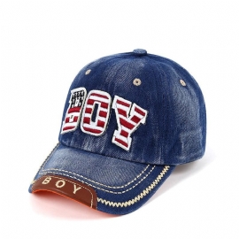 Gutter Casual Vintage Baseball Cap Med Broderi Uv-beskyttelse Vasket Denim Cap