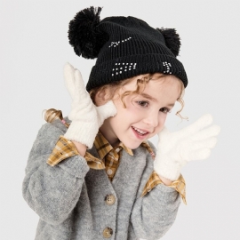 Høst Vinter Barn Varm Beanie Cap Strikket Lue Med 2 Stk Pom Pom