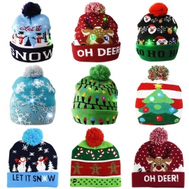 Julelue Strikk Led-lys Lue For Unisex Barn Vinter Pom Pom-luer Feriefest Lue Lue Julegaver Flerfarget