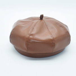 Kids Khaki Solid Leather 52cm Beret