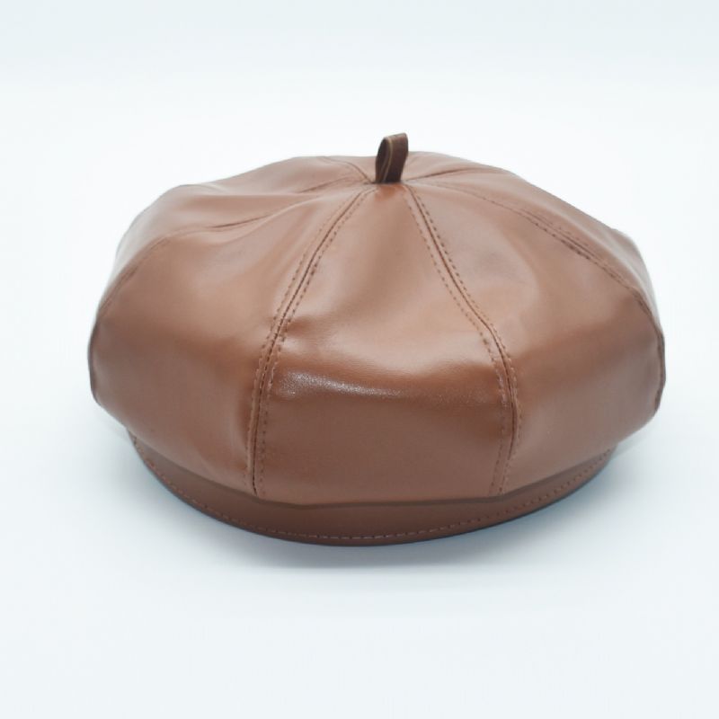 Kids Khaki Solid Leather 52cm Beret