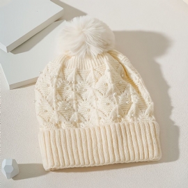 Pearl Winter Beanies Snow Ski Cap Varme Strikkede Luer For Gutter Jenter Kaldt Vær Lue Beige