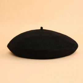 Ull Svart Beret Hat - Fransk -ensfarget Cap For Dame Jenter