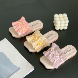 Jenter Ruffle Blomstertrykk Sjarmerende Flat Sandaler Slide Sko