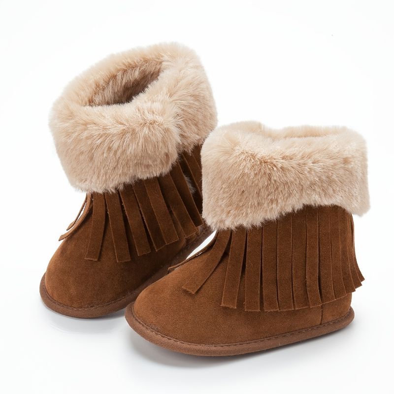 Baby Jenter Fleece Booties Fringe Design High Top Shoes First Walker Crib For Winter