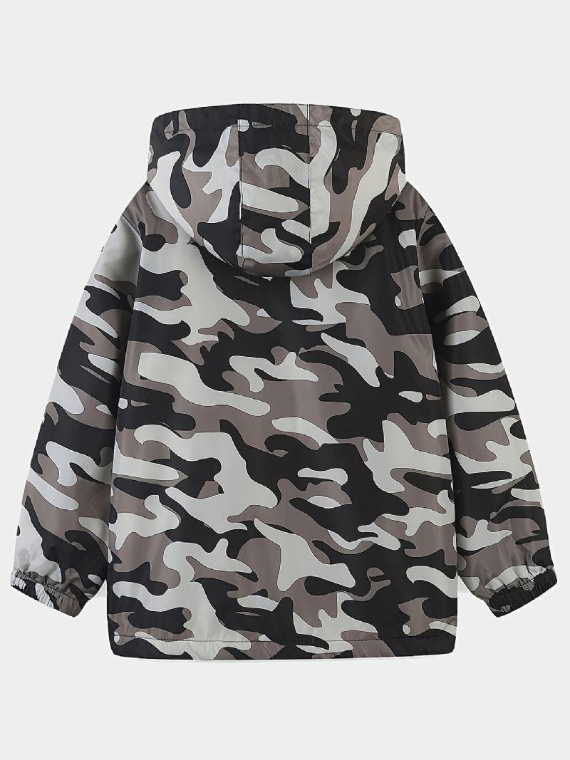 1 Stk Gutter Casual Camouflage Print Glidelås Hettejakke Cardigan Krage Termisk Fleecejakke Til Vinter