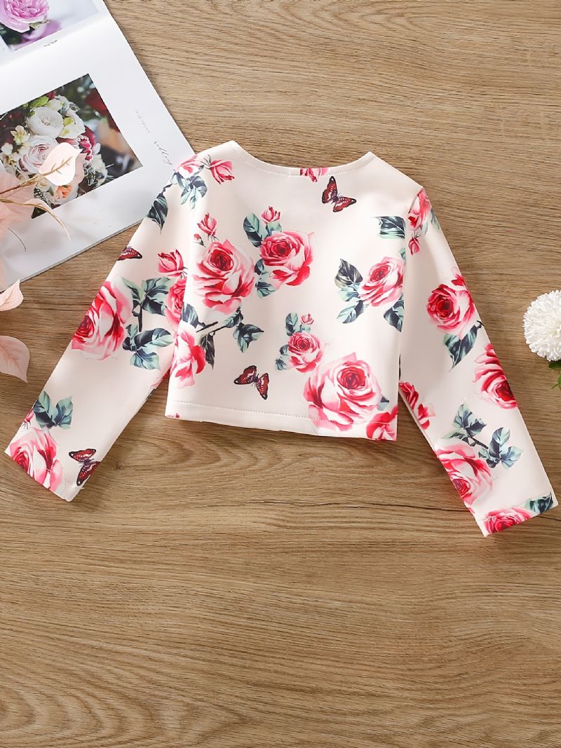 Baby Jenter Cardigan Coat Langermet Rose Butterfly Print Topp Barneklær