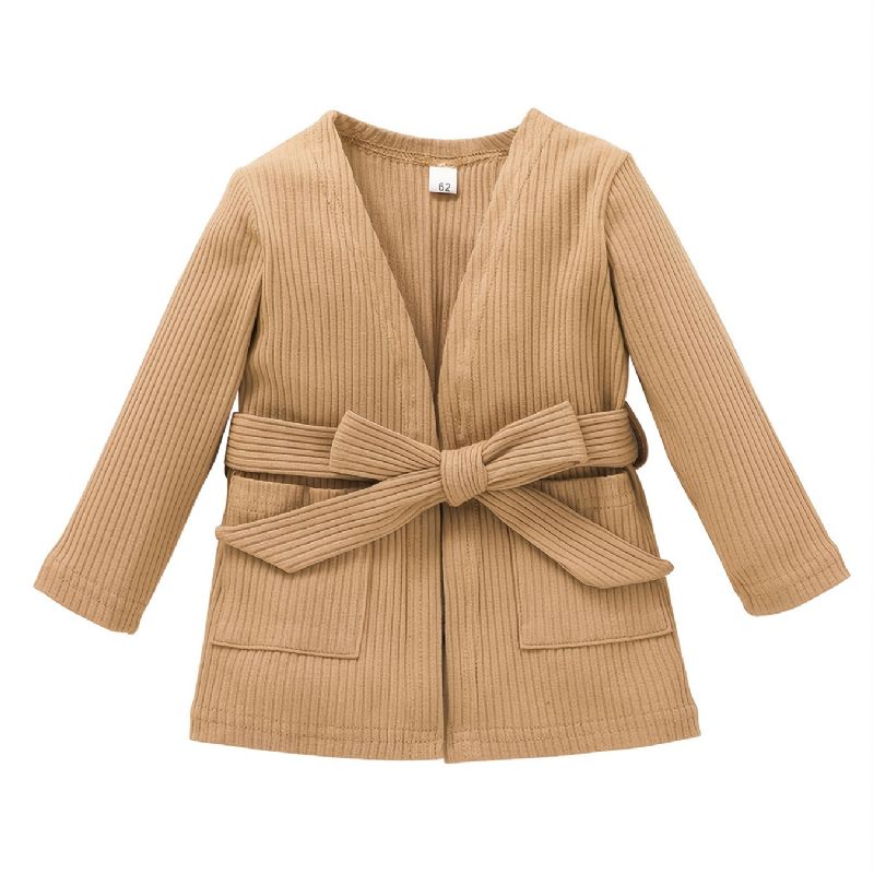 Baby Jenter Ensfarget Langermet Trench Coat & Belte