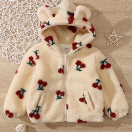 Baby Jenter Polar Fleece Bear Ears Jakke Cherry Glidelås Plysj Varm Hette Frakk Barneklær