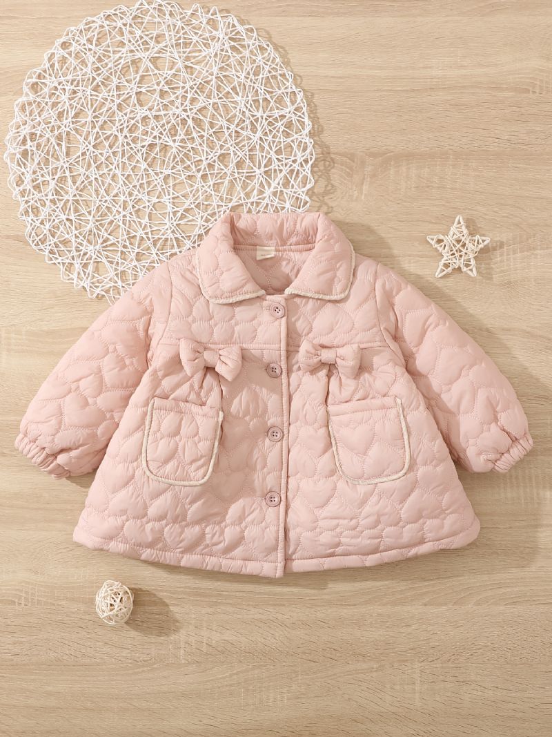 Baby Jenter Puffer Coat Heart Print Button Lapel Warm Jacket Vinter Barneklær