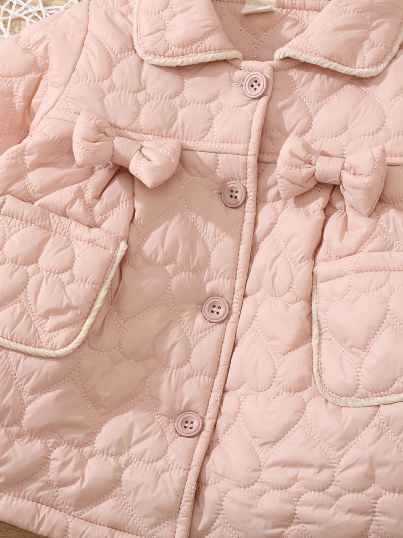 Baby Jenter Puffer Coat Heart Print Button Lapel Warm Jacket Vinter Barneklær