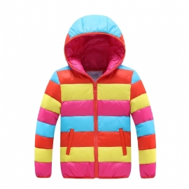 Barnas Rainbow Stripe Down Coat Hetteglidelås Baby Jenter Høst Vinter