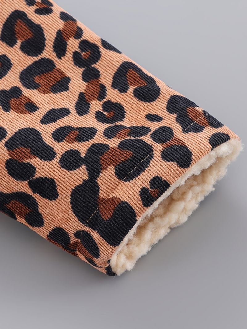 Guttejakke For Barn Leopardknapp Fleece Fortykket Varmfrakk Vinterklær For