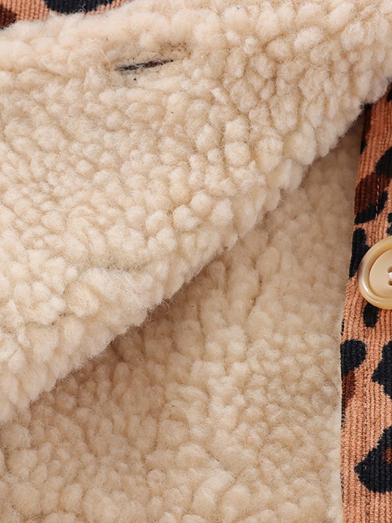 Guttejakke For Barn Leopardknapp Fleece Fortykket Varmfrakk Vinterklær For