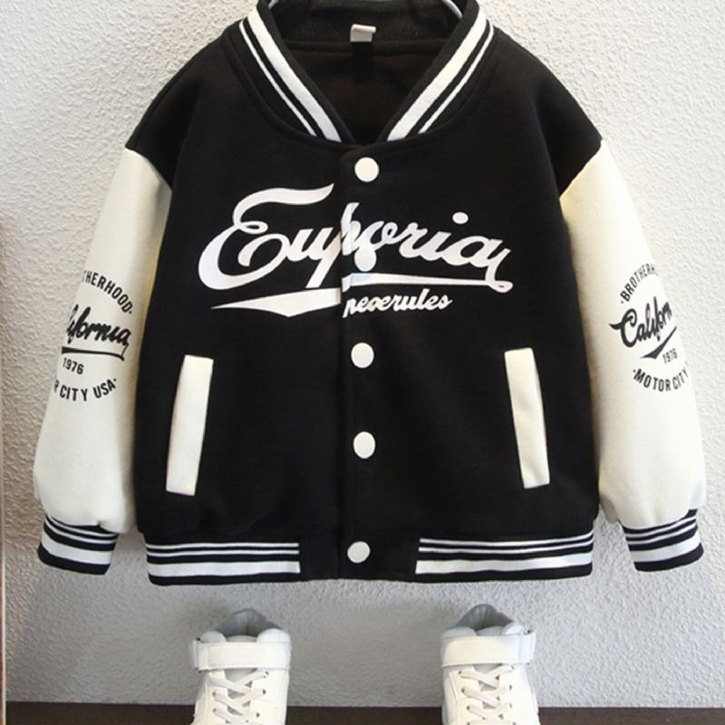 Guttens Cotton Letter Print School Style Baseball Coat