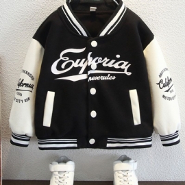 Guttens Cotton Letter Print School Style Baseball Coat