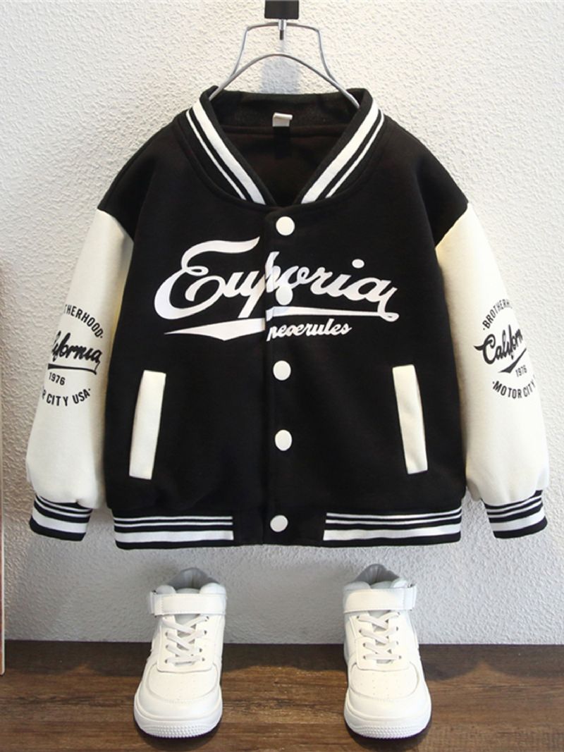 Guttens Cotton Letter Print School Style Baseball Coat