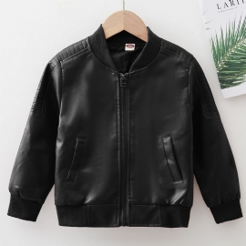Guttens Moto Leather Jacket Gutter Fleece Polstret Zip Pocket Skinnjakke