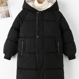 Gutter Casual Svart Langermet Knapp Foran Varme Puffer Coat Klær