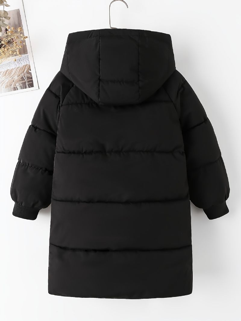 Gutter Casual Svart Langermet Knapp Foran Varme Puffer Coat Klær