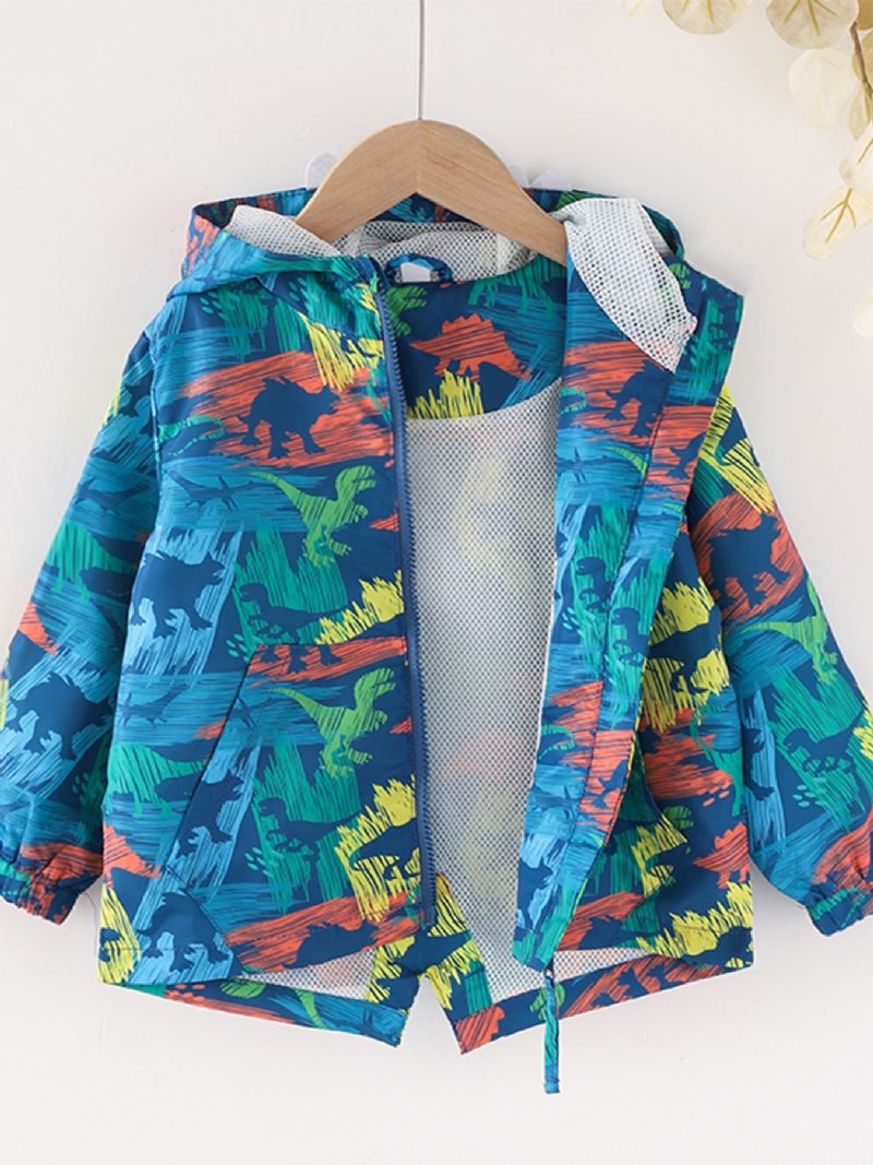 Gutter Dinosaur Full-print Tegneserie Windbreaker Motejakke Med Glidelås