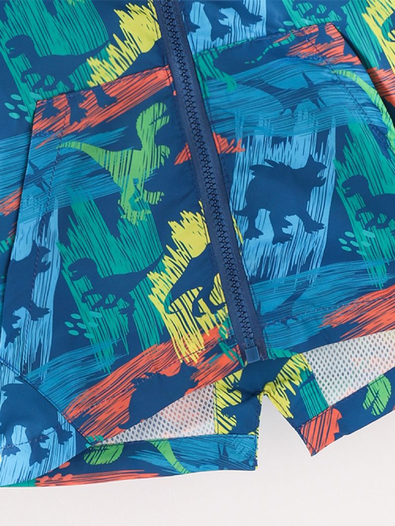 Gutter Dinosaur Full-print Tegneserie Windbreaker Motejakke Med Glidelås