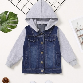 Gutter Patchwork Denimjakke Med Avtakbar Hette