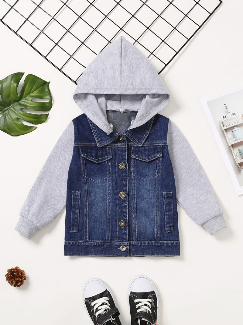 Gutter Patchwork Denimjakke Med Avtakbar Hette