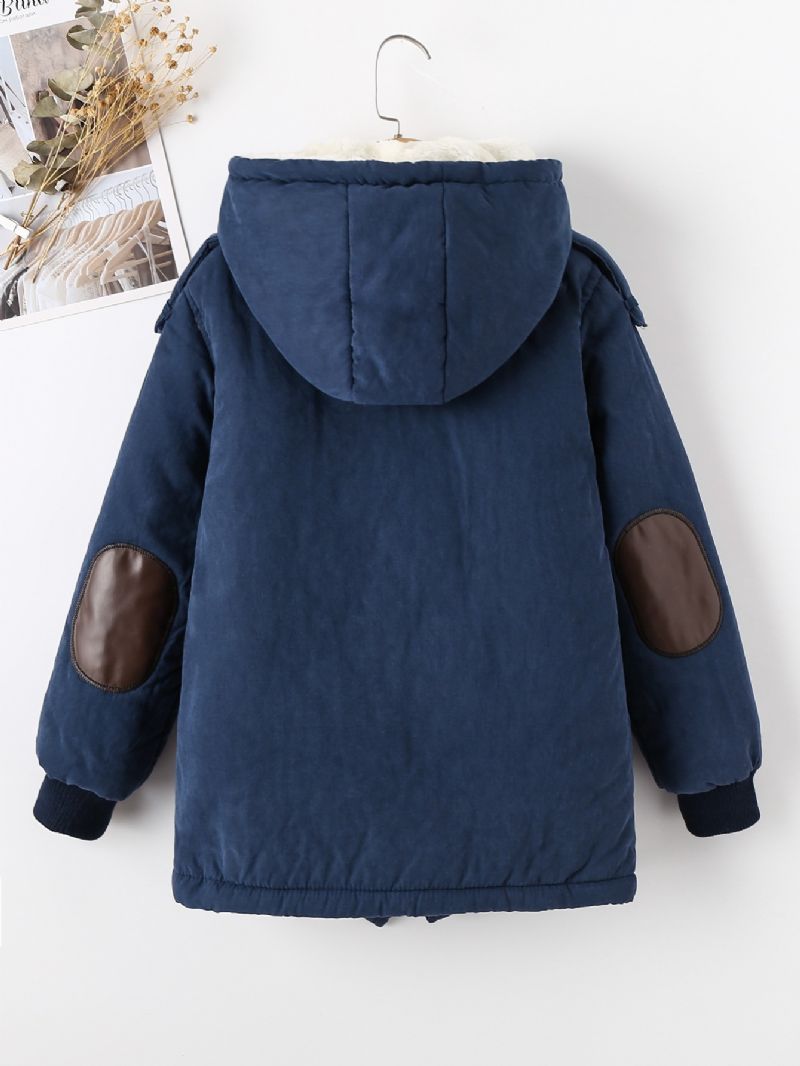 Gutter Teddy Slant Glidelås Høyhals Langermet Hette Thermal Winter Coat