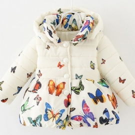 Jente Hette Bomullsjakke Butterfly Print Polstret Jakke