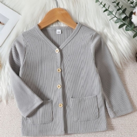 Jente Ribbed Button Down Cardigan Coat Med Lommer Barneklær