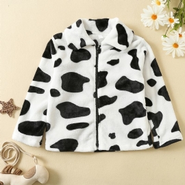 Jenter Cow Print Flanell Zipper Coat Jakke Varme Barneklær Til Vinter