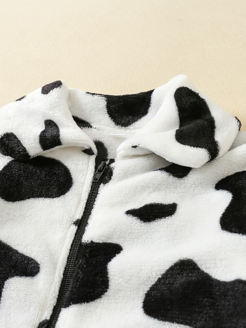 Jenter Cow Print Flanell Zipper Coat Jakke Varme Barneklær Til Vinter