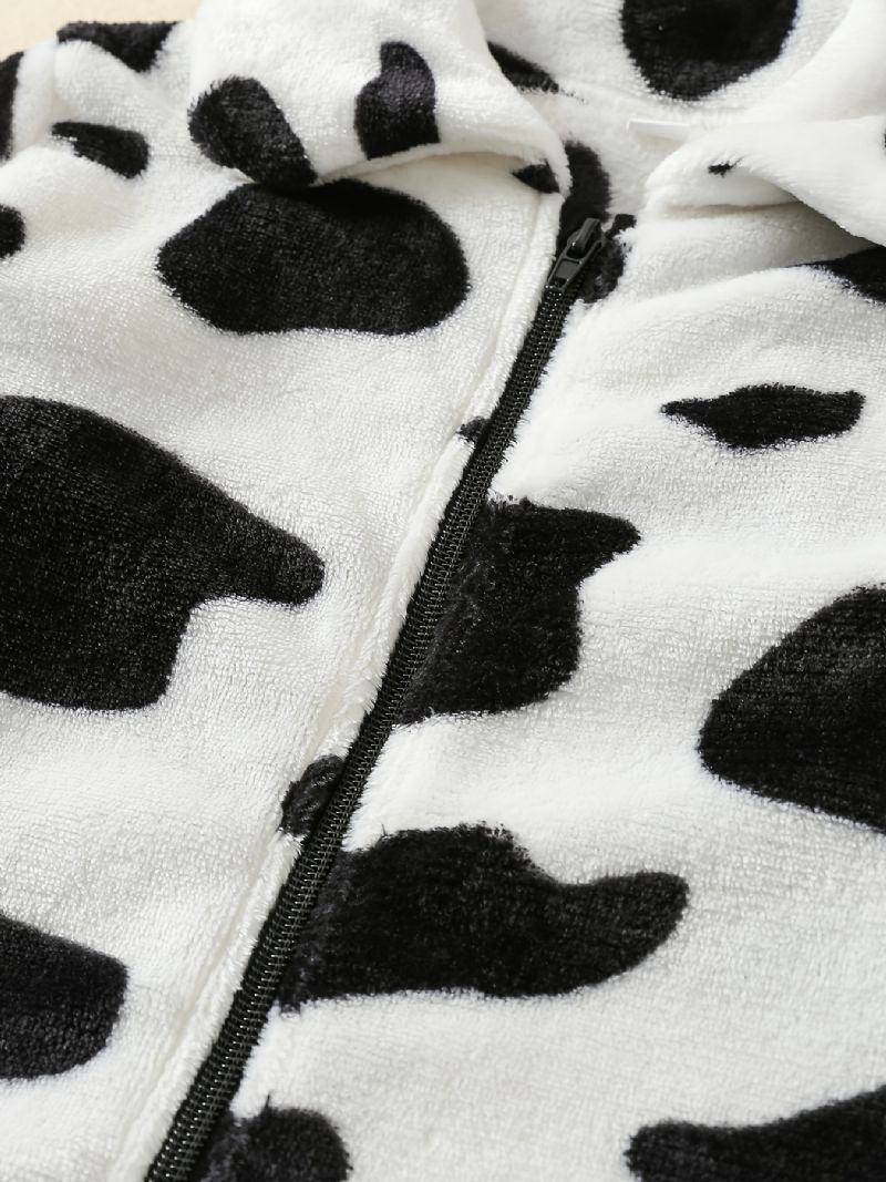 Jenter Cow Print Flanell Zipper Coat Jakke Varme Barneklær Til Vinter