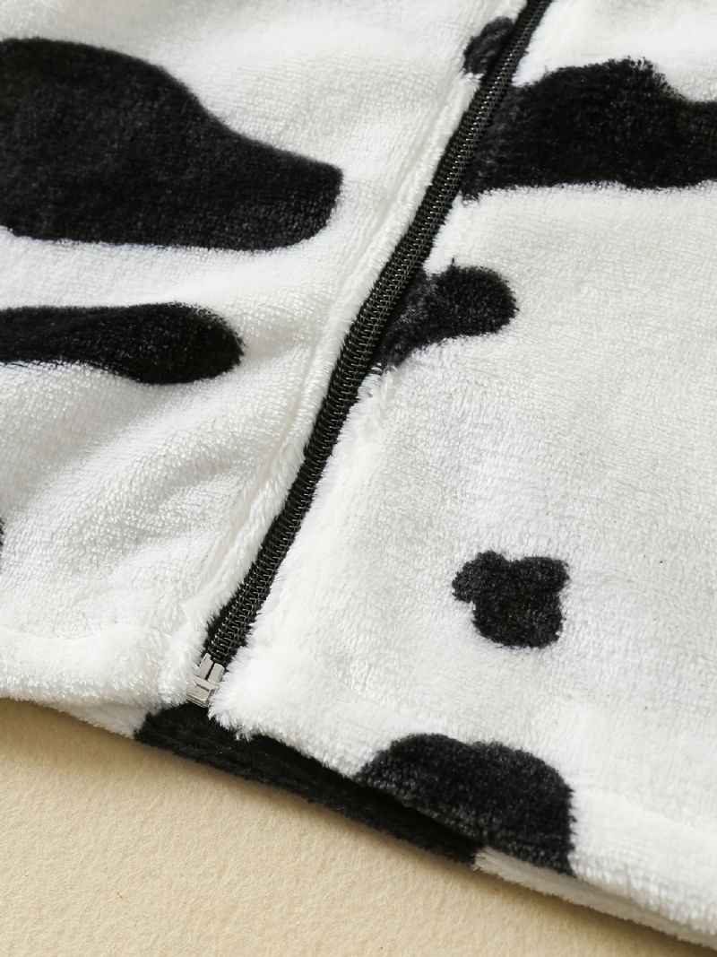 Jenter Cow Print Flanell Zipper Coat Jakke Varme Barneklær Til Vinter