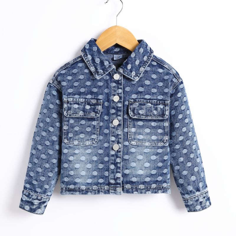 Jenter Denimjakke Lapel Button Ripped Print Coat Barneklær