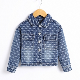 Jenter Denimjakke Lapel Button Ripped Print Coat Barneklær