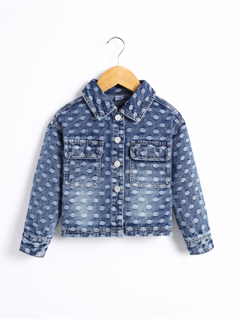 Jenter Denimjakke Lapel Button Ripped Print Coat Barneklær