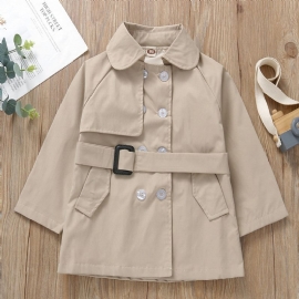 Jenter Khaki Vintage Lapel Double Breasted Long Trench Coat