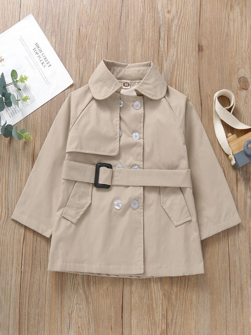 Jenter Khaki Vintage Lapel Double Breasted Long Trench Coat