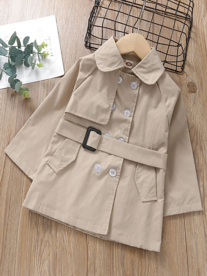 Jenter Khaki Vintage Lapel Double Breasted Long Trench Coat