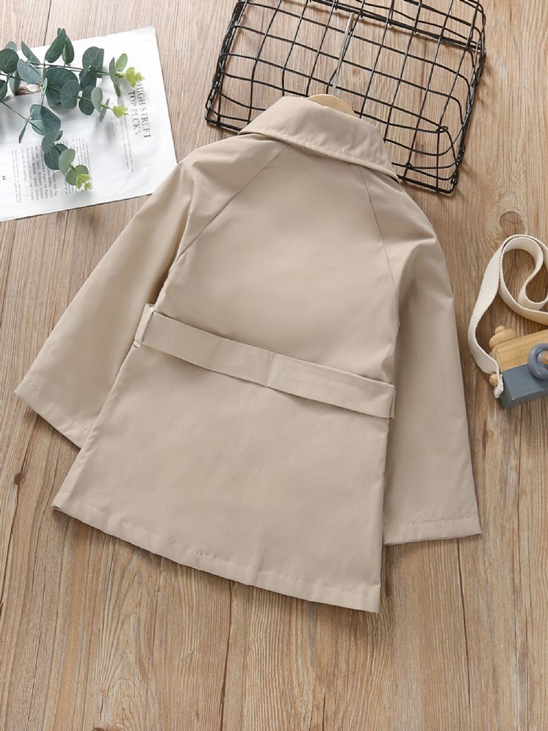 Jenter Khaki Vintage Lapel Double Breasted Long Trench Coat