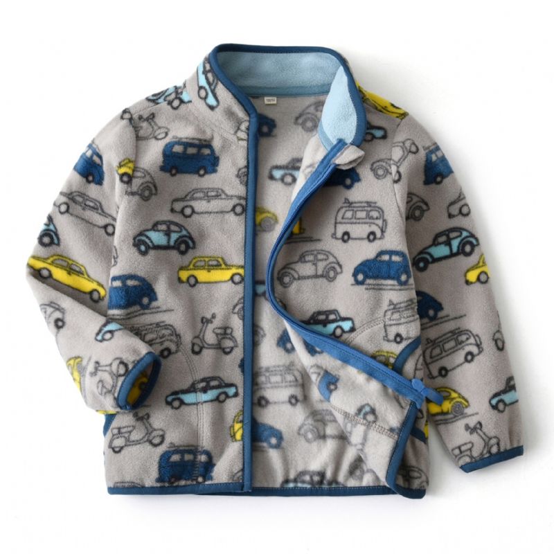 New Guttens Cute Car Printed Casual Warm Stand Collar Glidelåsjakke