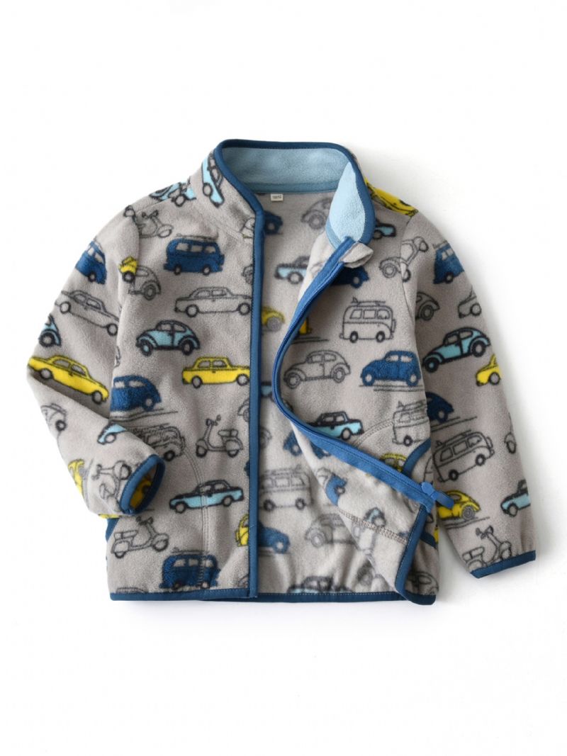 New Guttens Cute Car Printed Casual Warm Stand Collar Glidelåsjakke