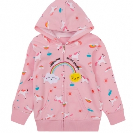 Popshion Toddler Jenter Rainbow Sun Unicorn Varm Hette Med Glidelås